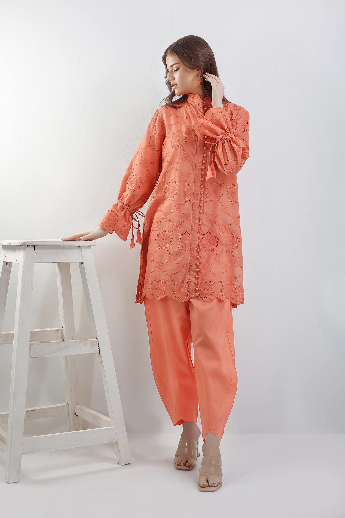 Orange Chikankari