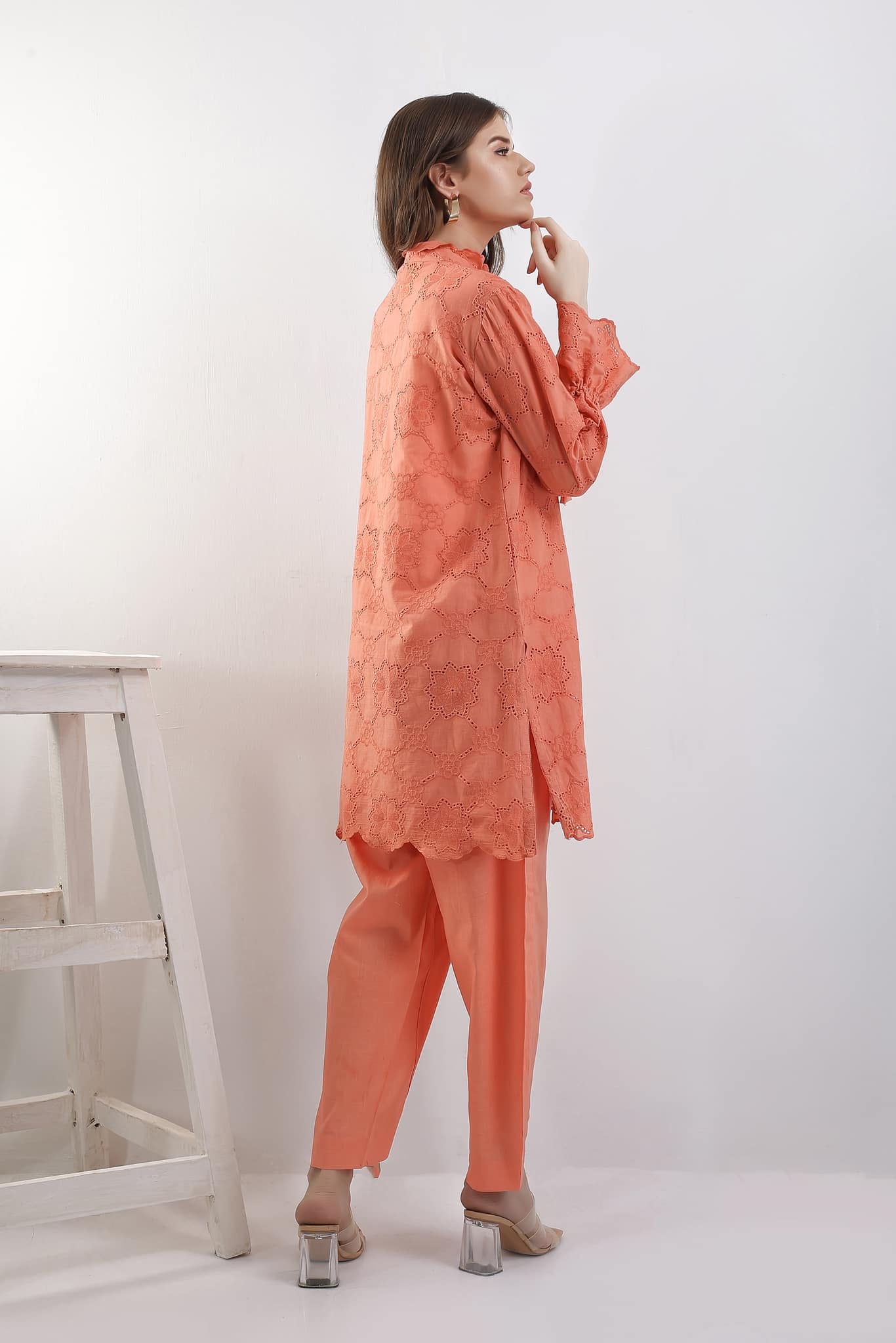 Orange Chikankari