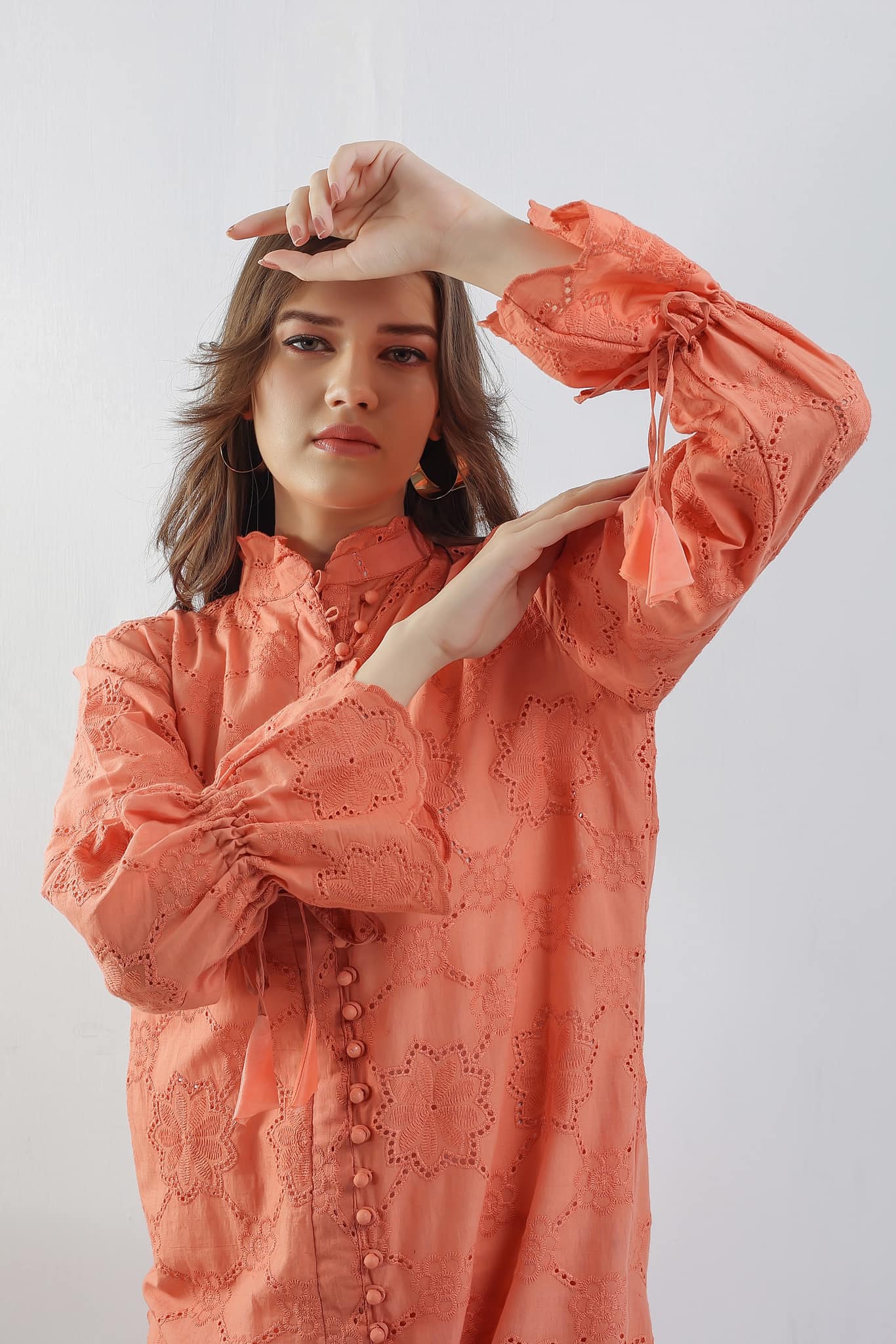 Orange Chikankari